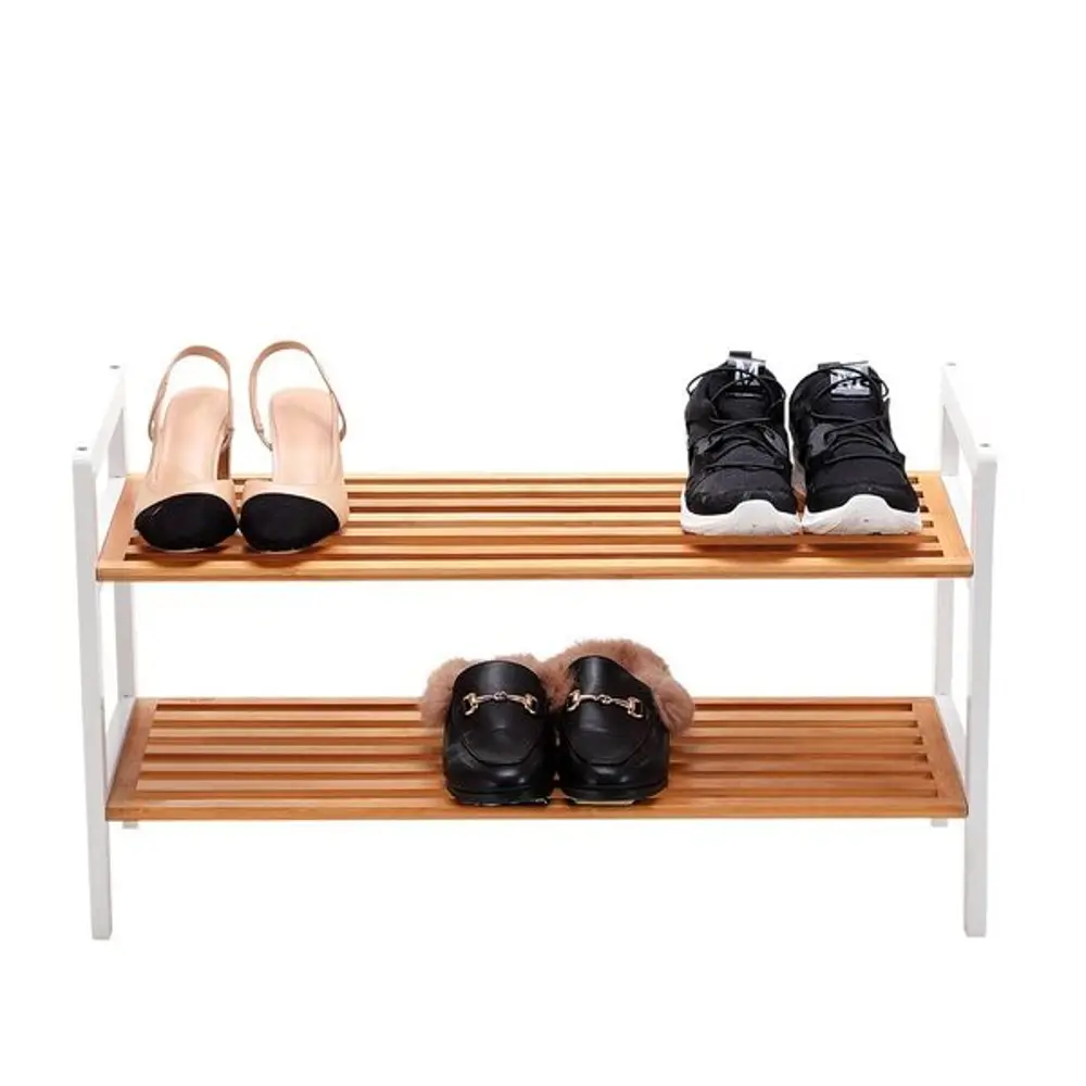 4-Tier Shoe Rack Tower Shelf with Umbrella Stand - Natural Bamboo-1