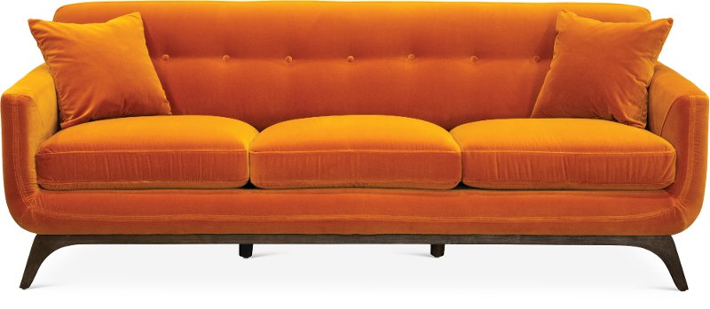 Mid Century Modern Amber Orange Sofa, Leather Orange Sofa