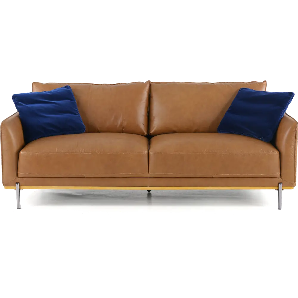 Marseille Mid Century Modern Camel Brown Leather Sofa-1