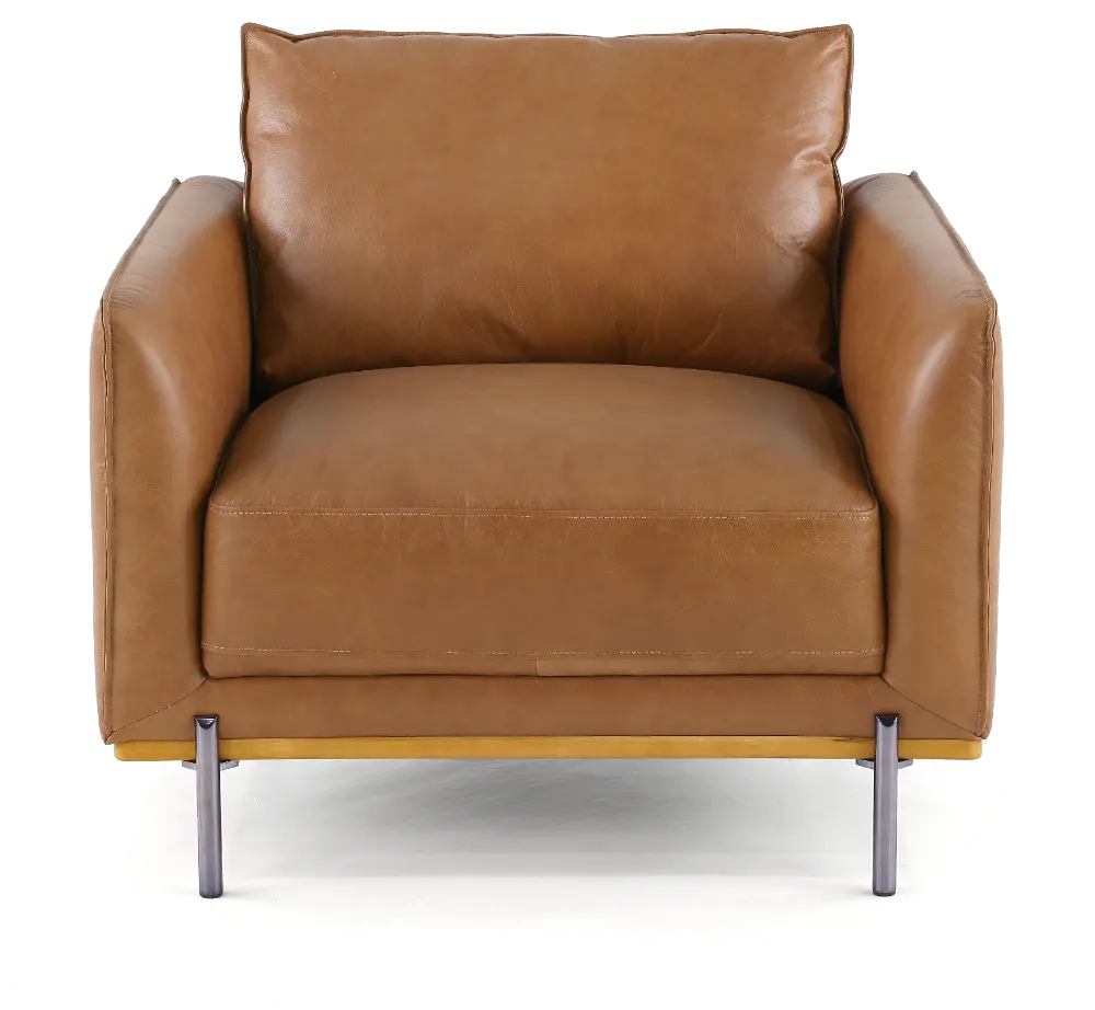 Marseille Mid Century Modern Camel Brown Leather Chair-1