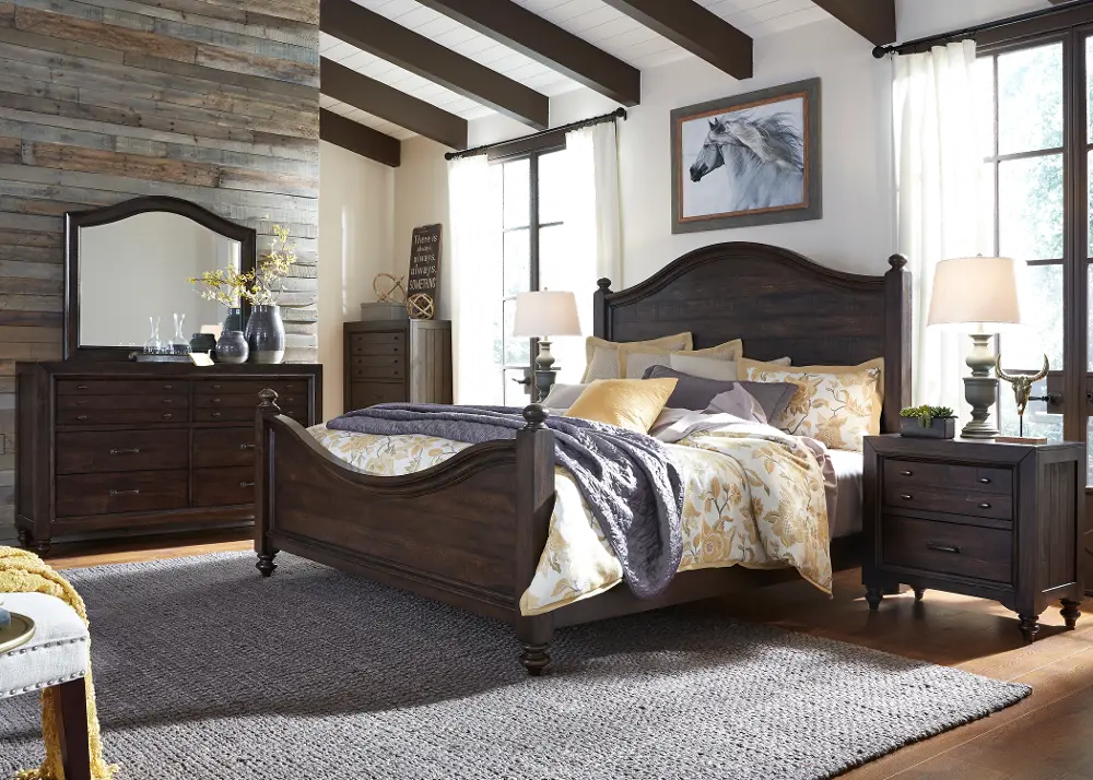 Traditional Dark Brown 4 Piece Queen Bedroom Set - Catawba-1