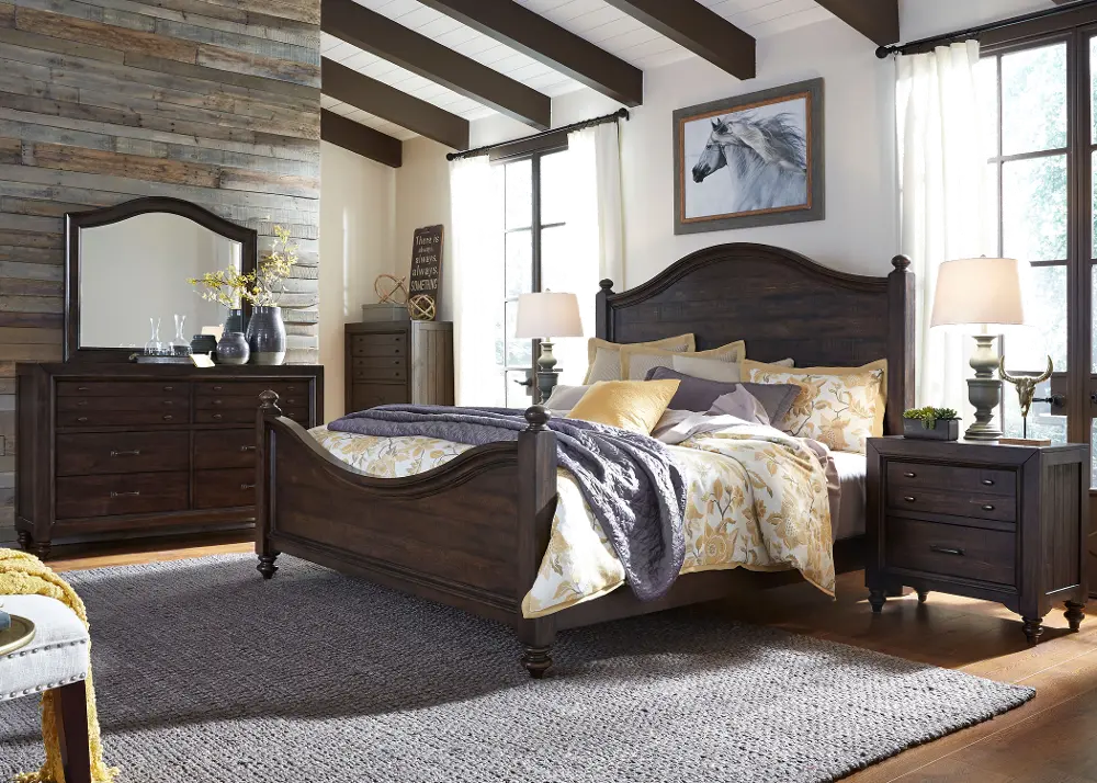 Traditional Dark Brown 4 Piece King Bedroom Set - Catawba-1