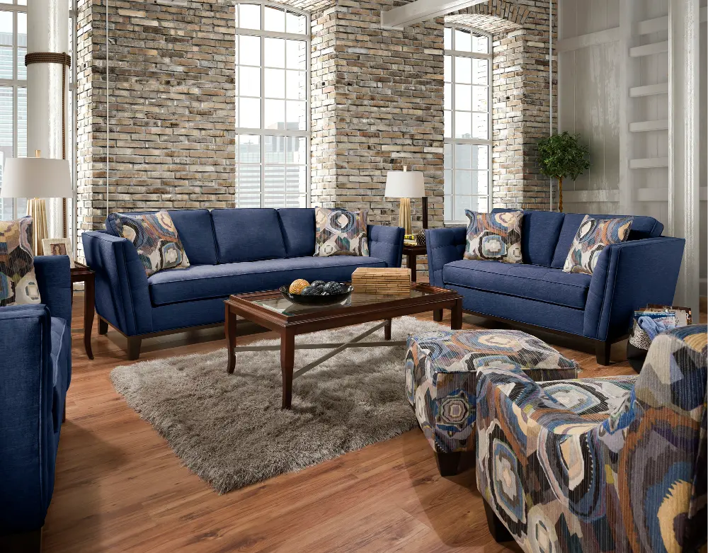 Mid Century Modern Blue 2 Piece Living Room Set - Patchquilt-1