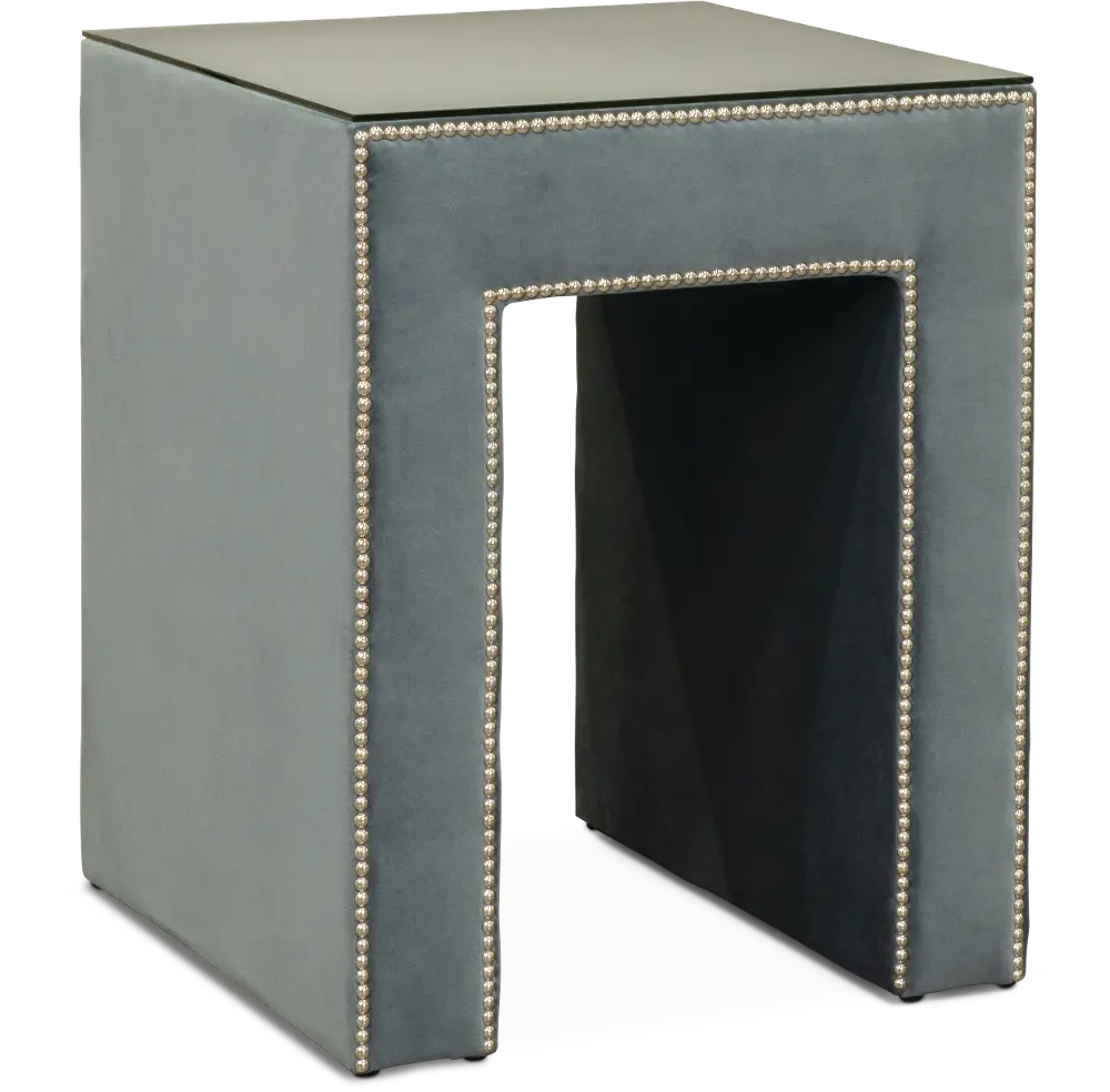 Slate Gray Velvet Upholstered Nightstand with Glass Top - Modern-1