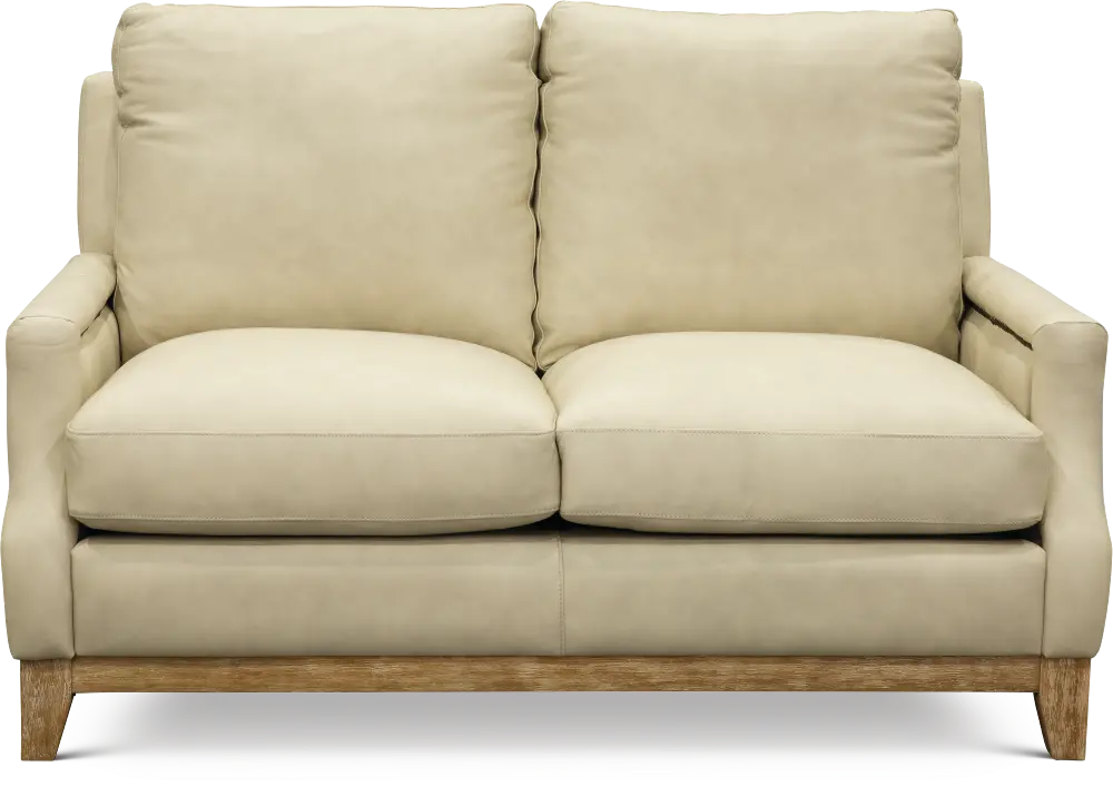 Casual Contemporary Beige Leather Loveseat - Calais-1