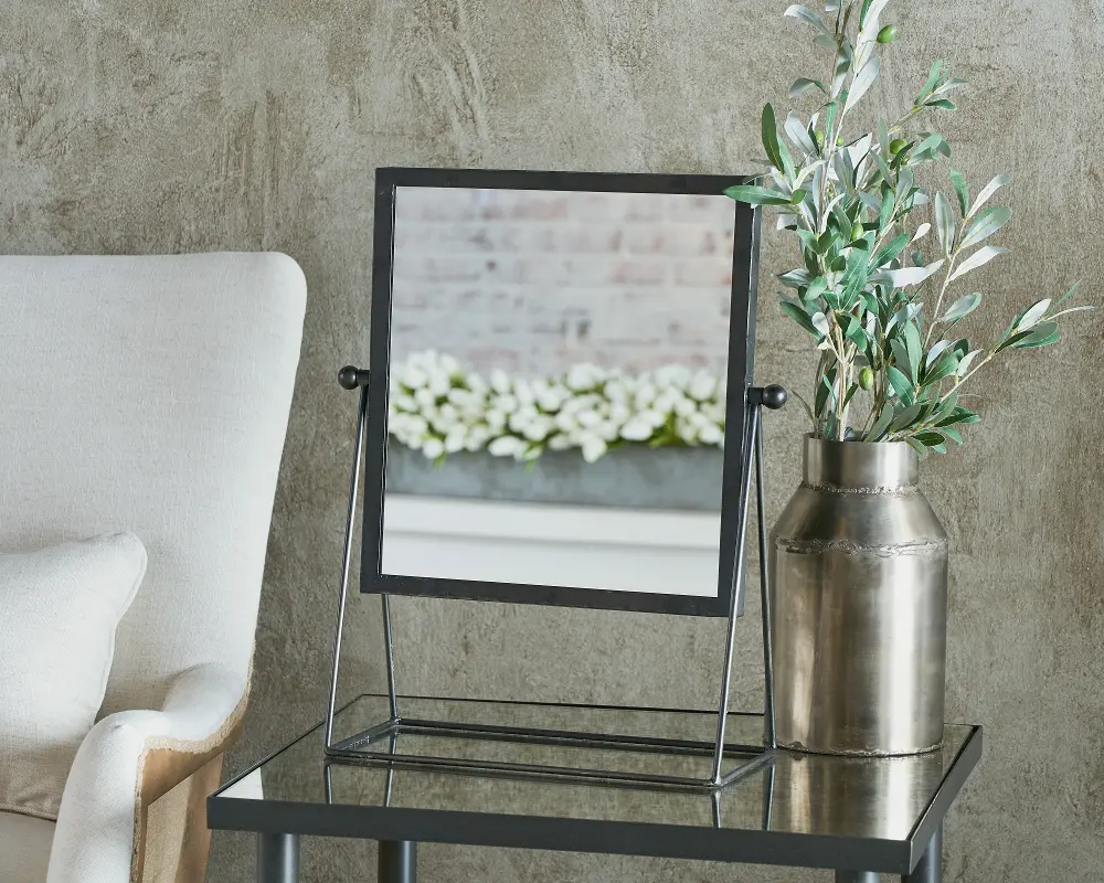 Magnolia Home Furniture Black Metal Framed Makeup Mirror-1