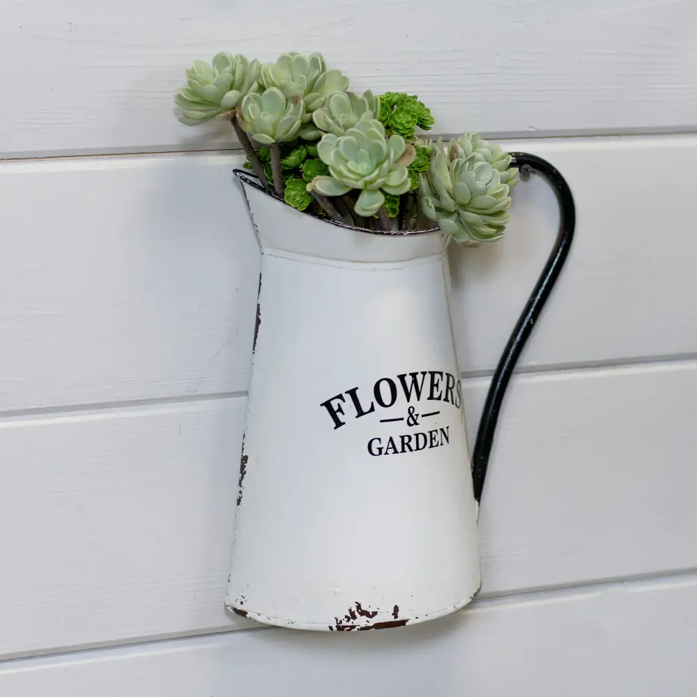 White and Black Flowers and Garden Metal Wall Planter-1