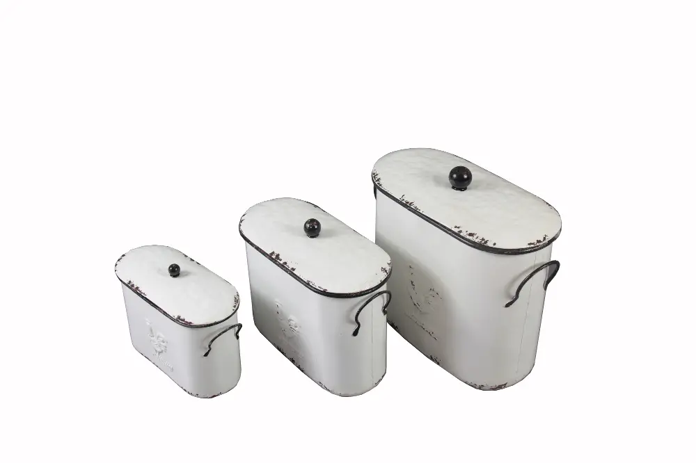 7 Inch White and Black Metal Canister with Handles-1