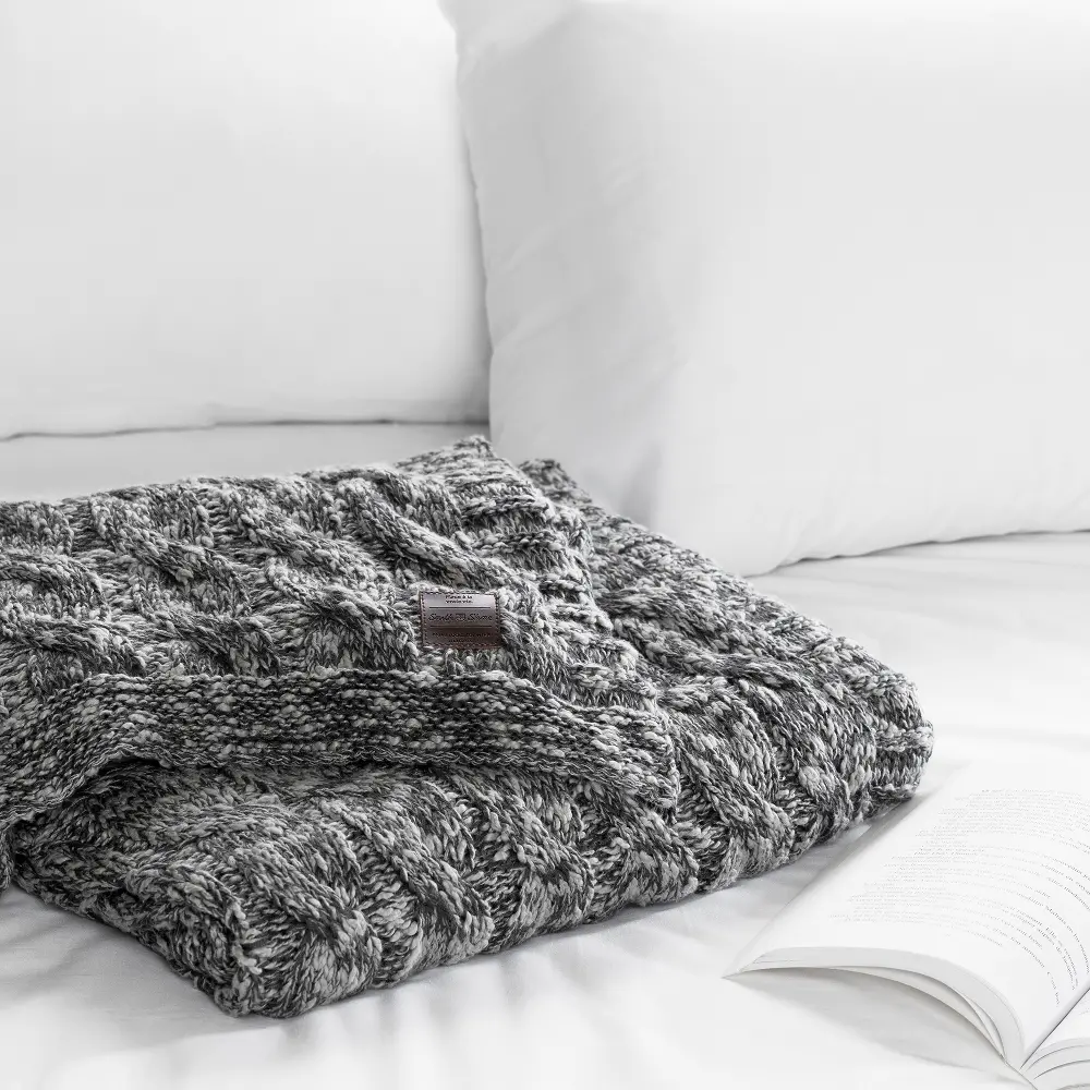 100252 Gray Cable-Knit Throw - Lodge-1