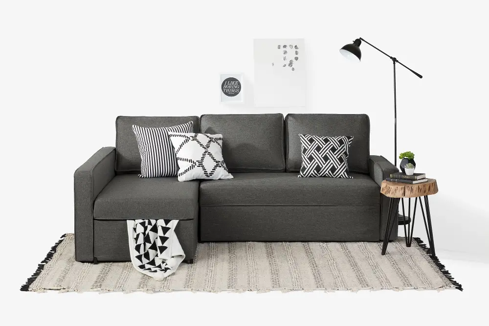 100307 Charcoal Gray Chaise Sofa Bed - Live-it Cozy-1