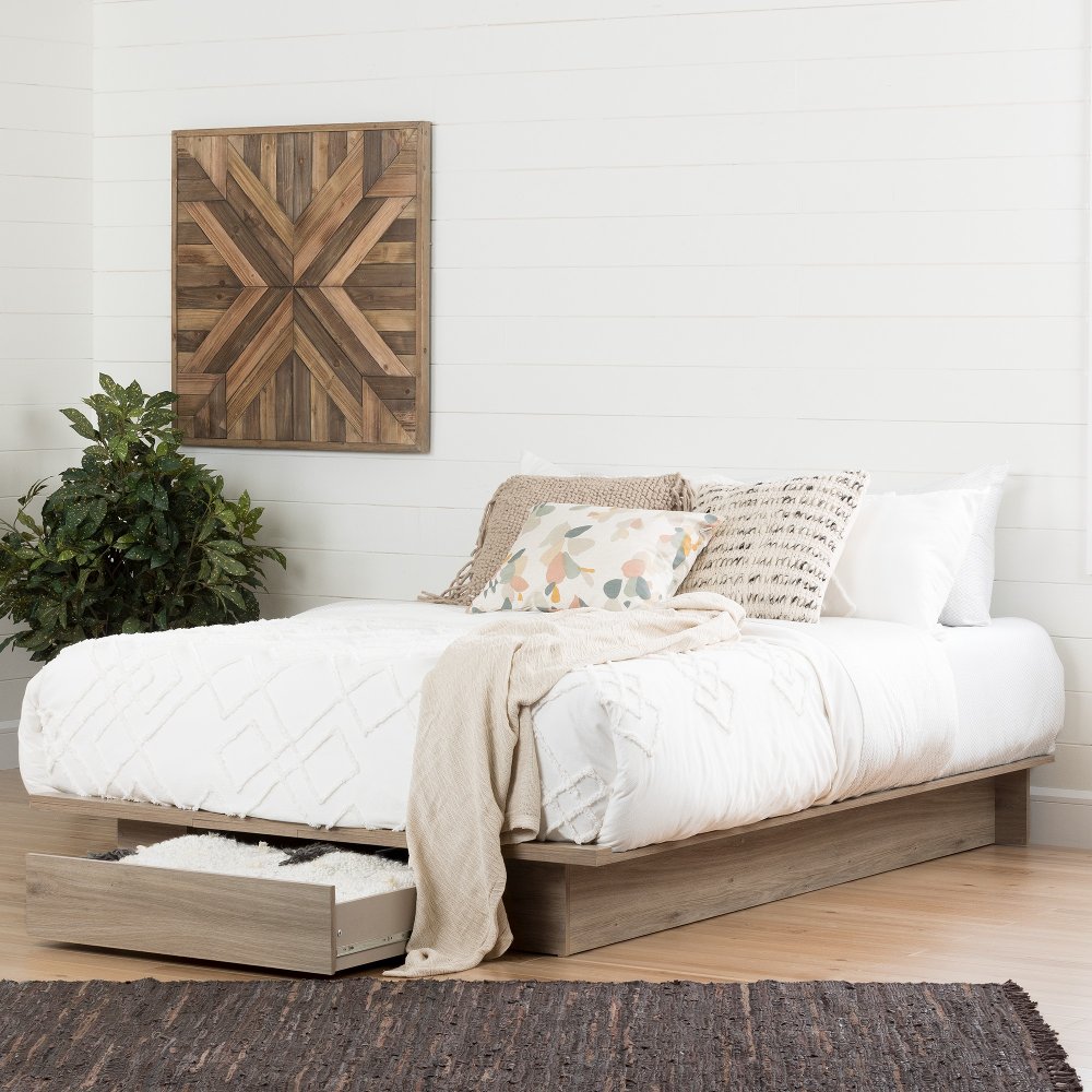 Rustic Oak Full-Queen Platform Bed - Primo - South Shore