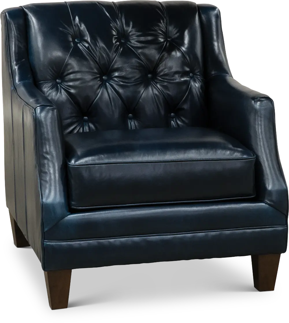 Dark Blue Button Tufted Leather Chair - Buxton-1