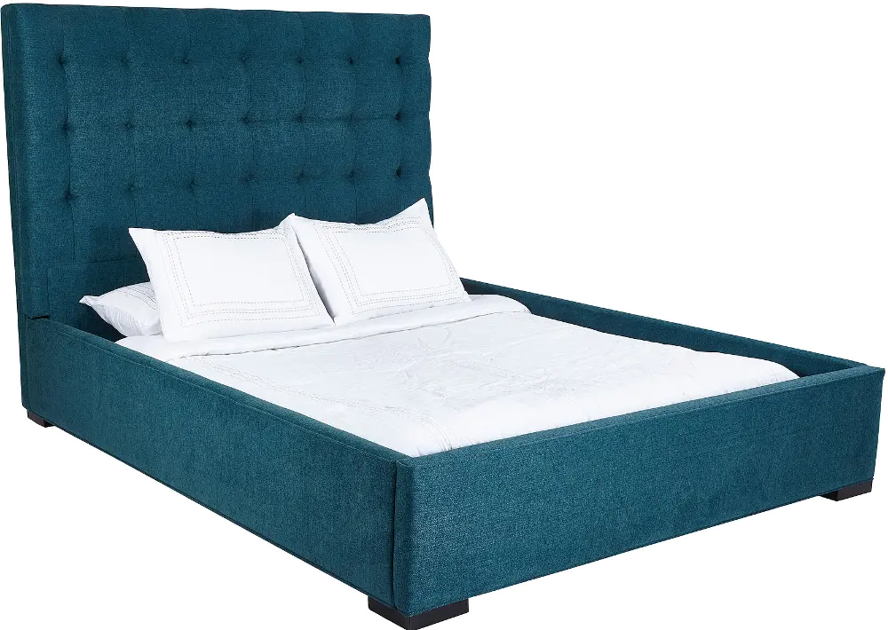 726/UPHBED5/0 Contemporary Peacock Blue Queen Upholstered Bed - Abby-1