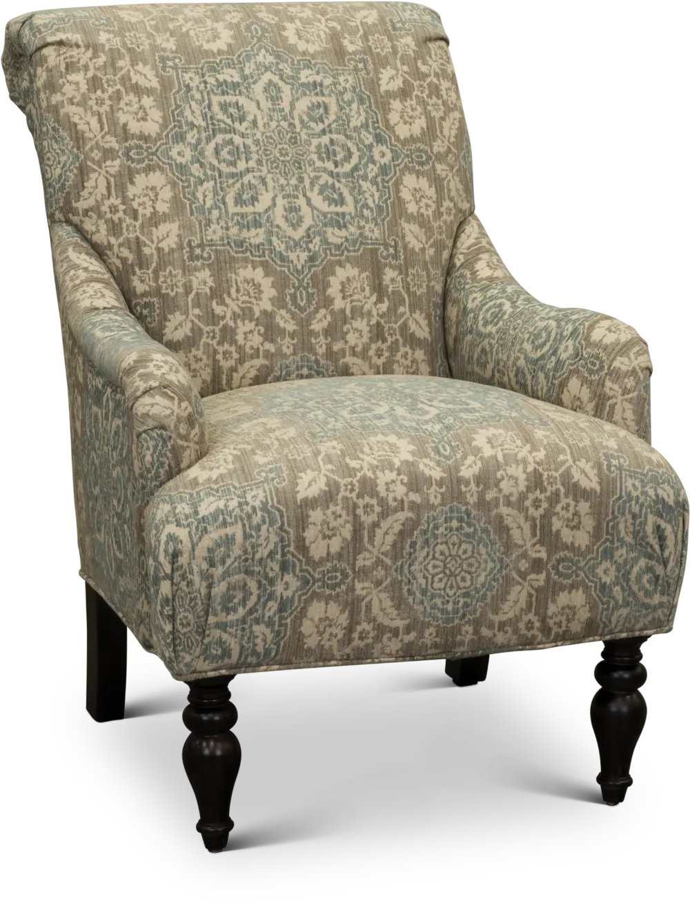Classic English Cream and Blue Floral Accent Chair - Gotham-1