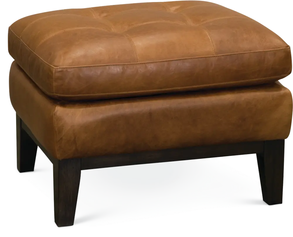 Mid Century Modern Chestnut Brown Leather Ottoman - Monza-1
