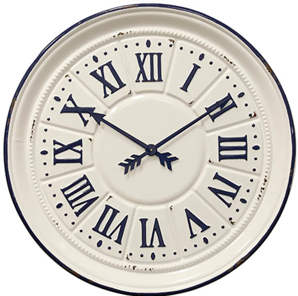 White and Navy Blue Painted Metal Indigo Wall Clock-1