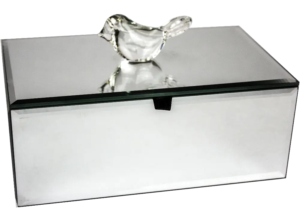 Silver Mirrored Box with Decorative Bird Topper-1