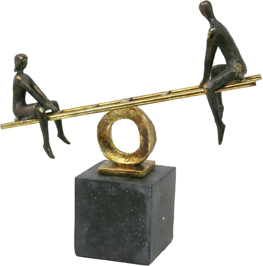 Black and Gold Teeter-Totter Sculpture with Kids-1