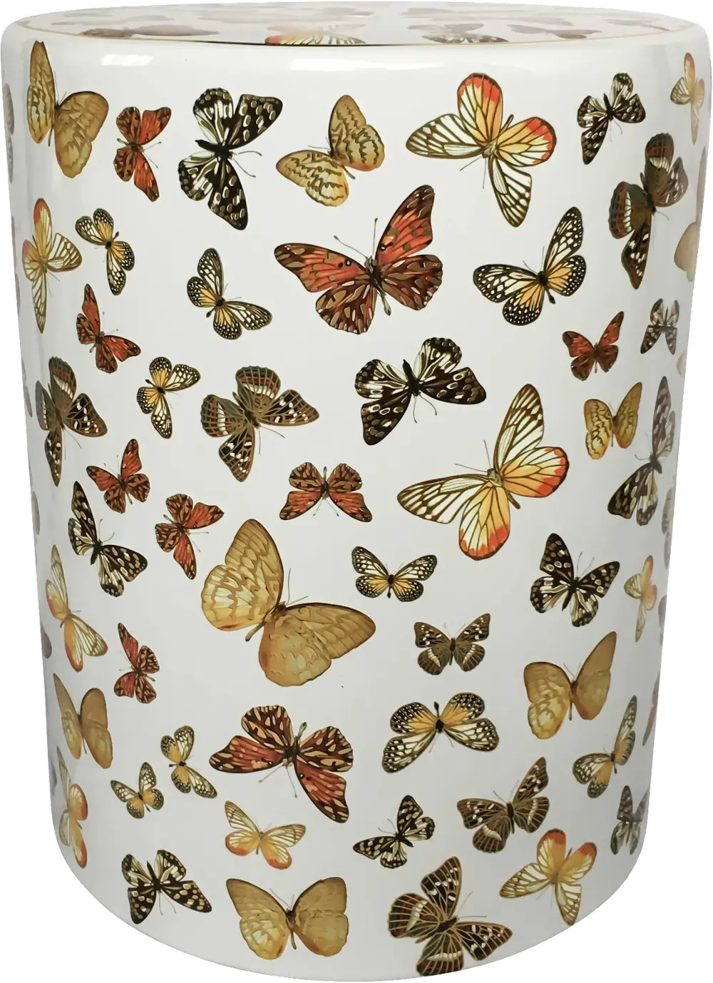 White Ceramic Garden Stool with Butterfly Pattern-1