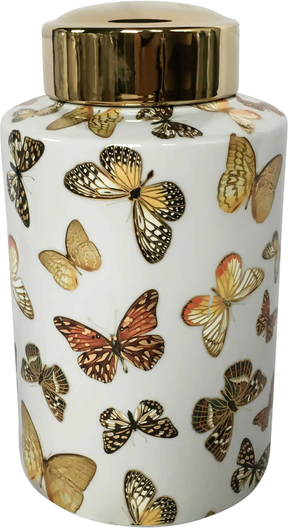 12 Inch White and Gold Butterfly Covered Jar-1