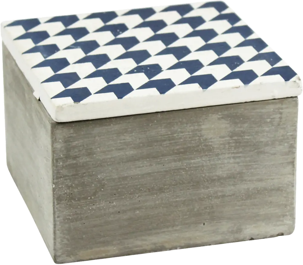 Distressed Cement Box with Ivory and Blue Lid-1