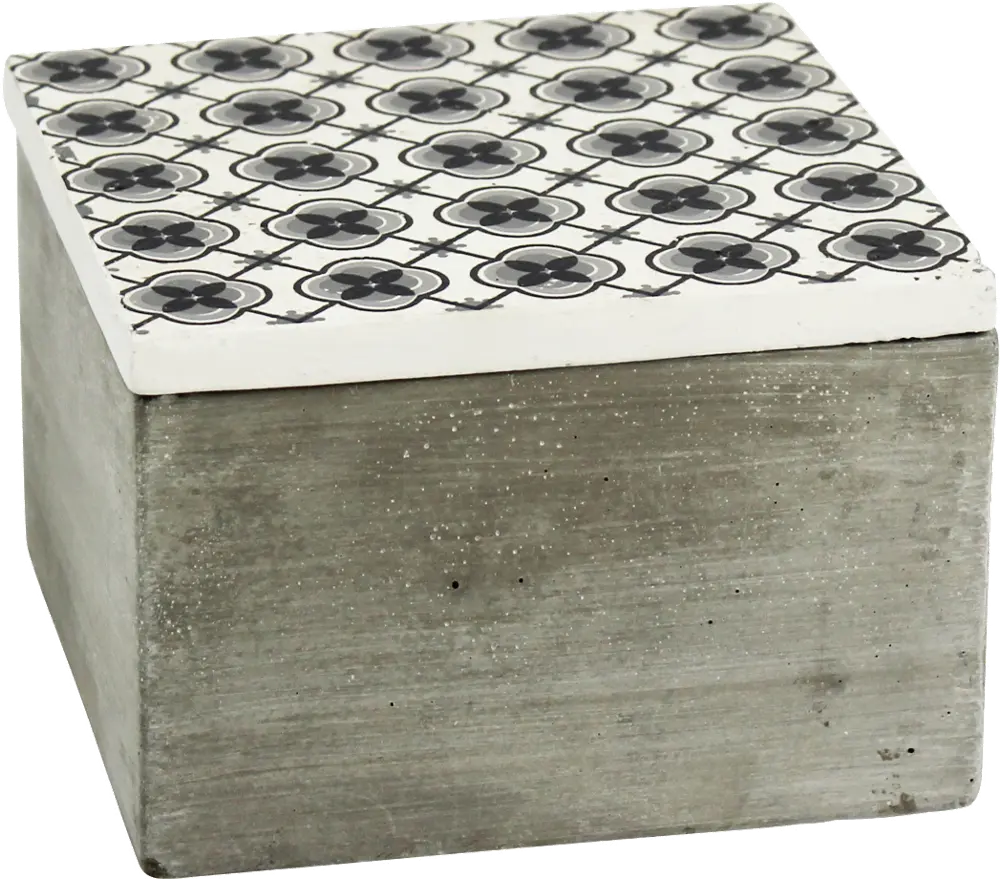 Distressed Cement Box with Gray Floral Lid-1
