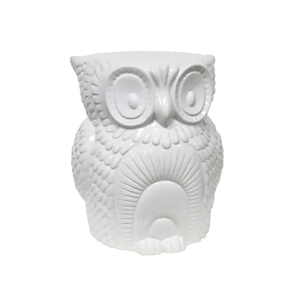 White Ceramic Owl Garden Stool-1