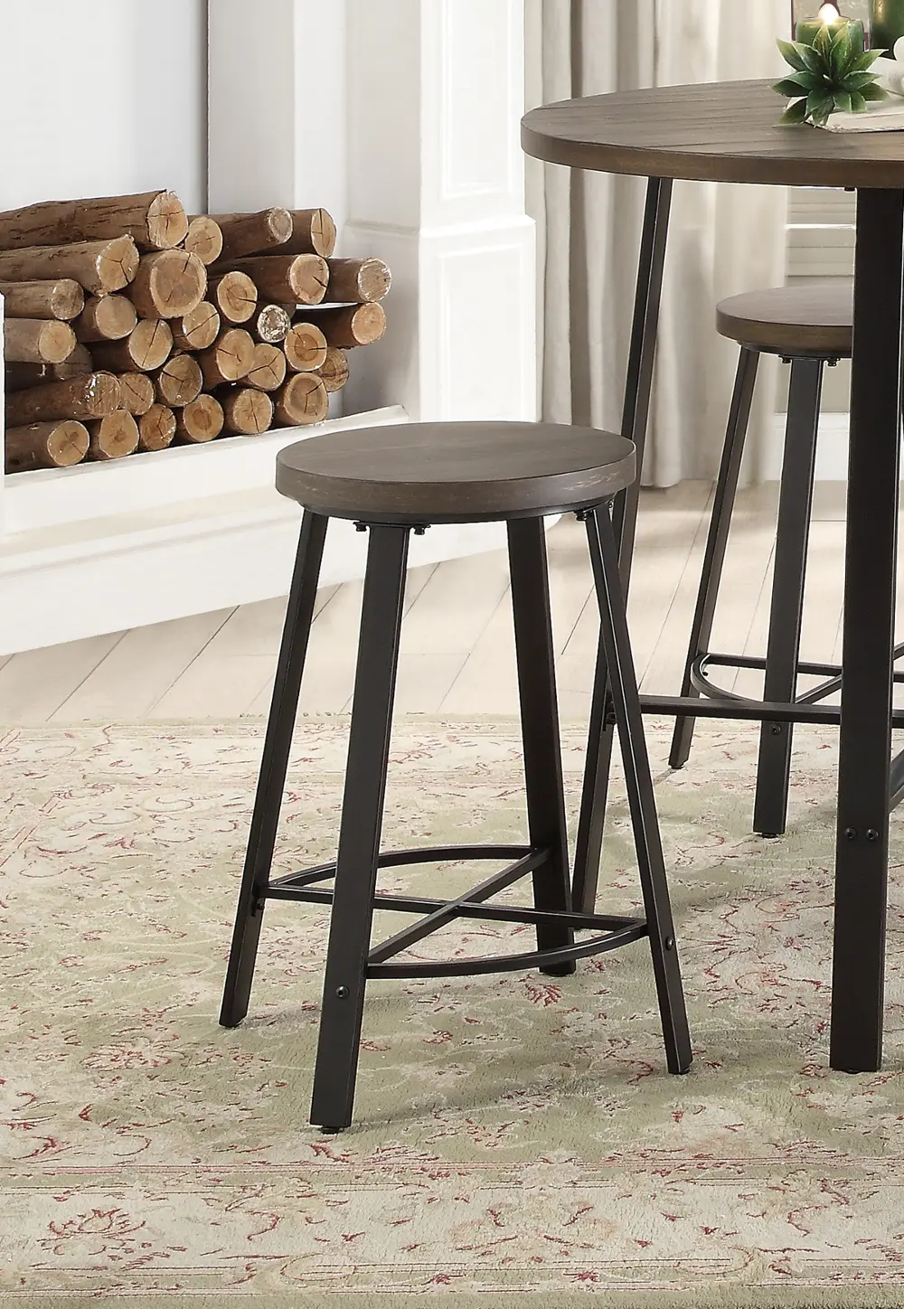 Oak and Metal 24 Inch Counter Height Stool - Chevre-1