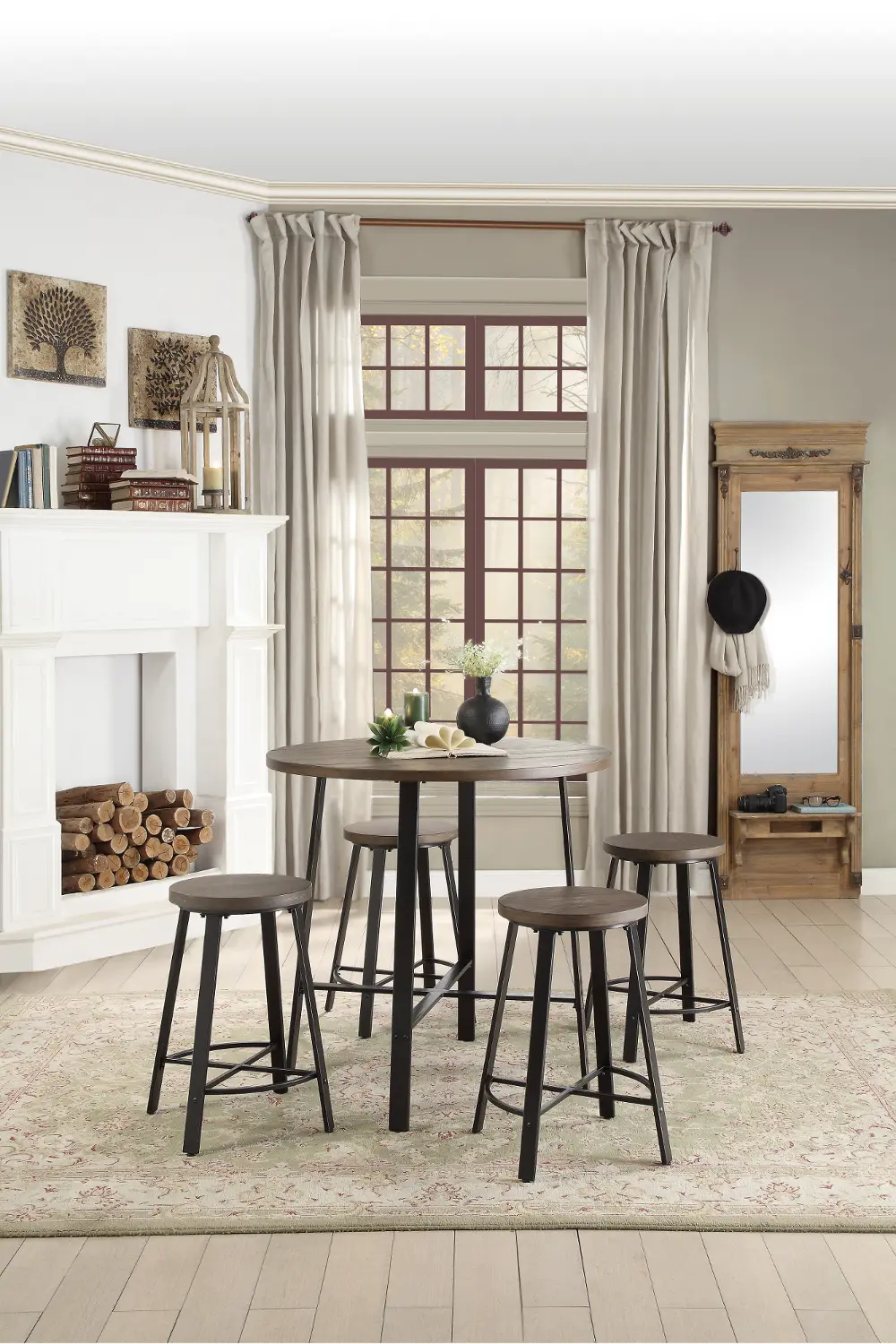 Oak and Metal 5 Piece Counter Height Dining Set - Chevre-1