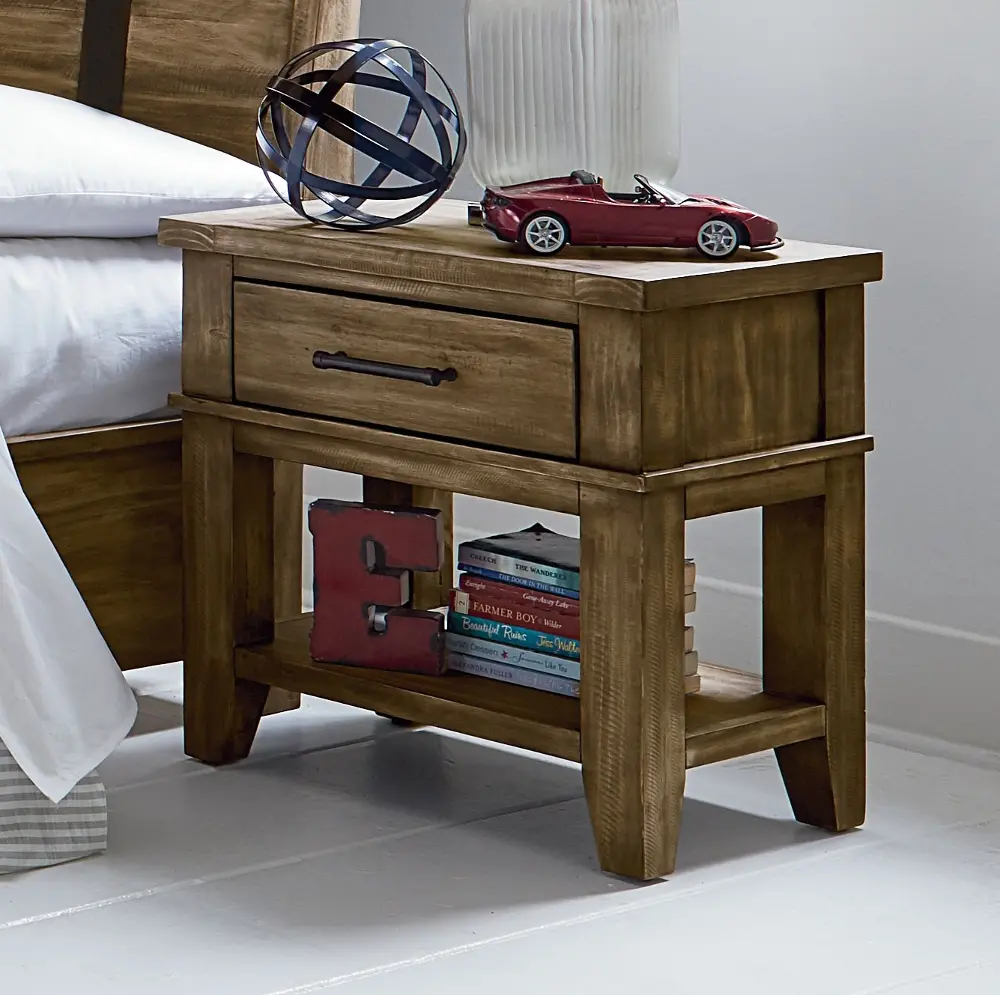 Rustic Casual Pine Youth Nightstand - Nelson-1