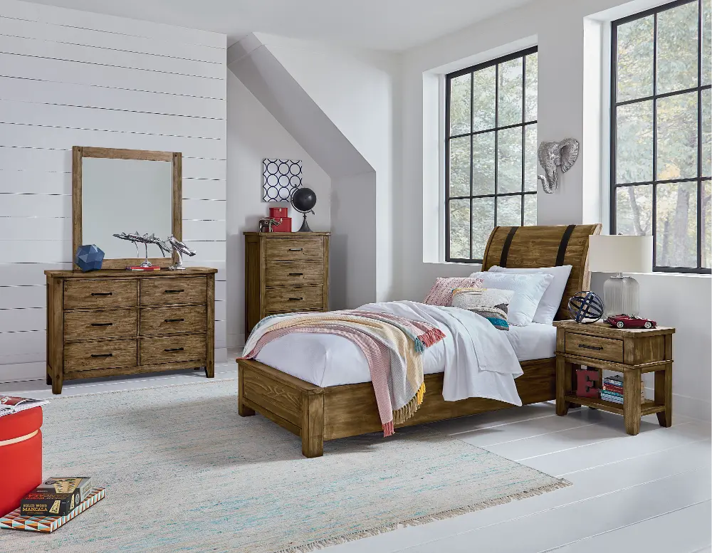 Rustic Casual Pine 4 Piece Twin Youth Bedroom Set - Nelson-1