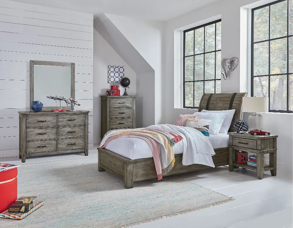 Rustic Gray 4 Piece Twin Youth Bedroom Set - Nelson-1