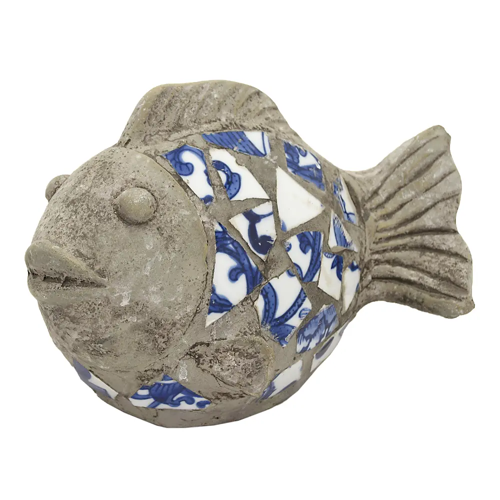 Terracotta Garden Fish Decoration With Mosaic-1