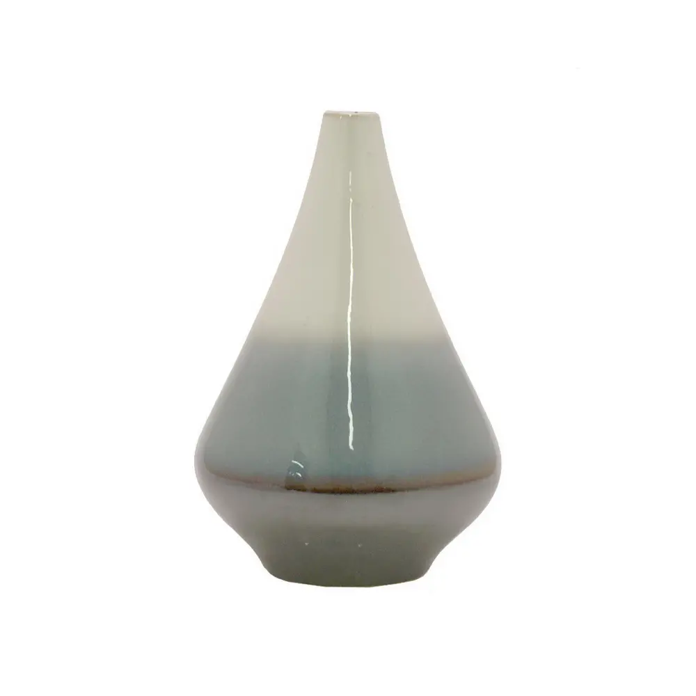 16 Inch Cream, Blue and Gray Cone Vase-1