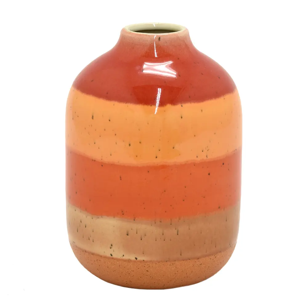 7 Inch Red and Orange Striped Ceramic Vase-1