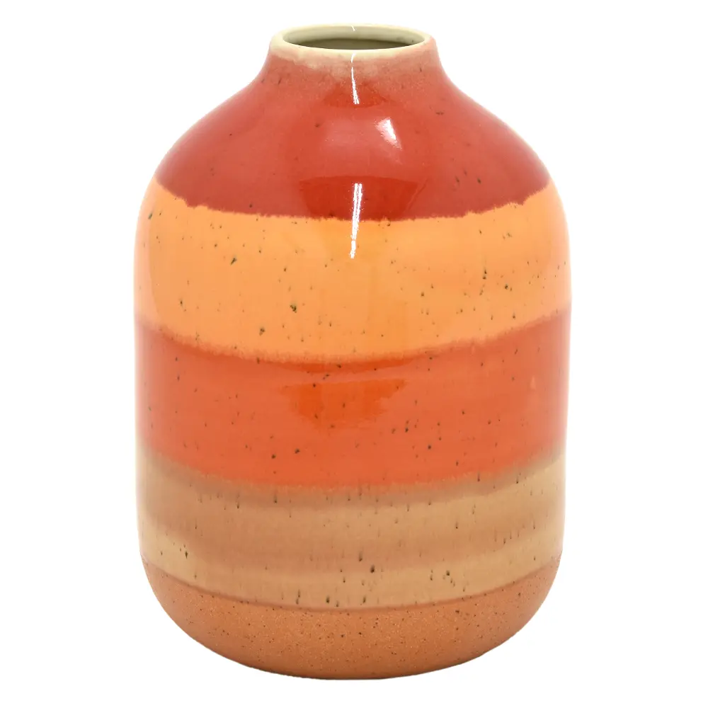 9 Inch Red and Orange Striped Ceramic Vase-1