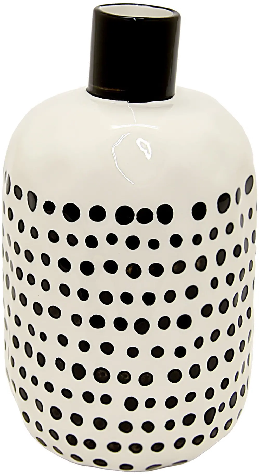 10 Inch White Ceramic Vase with Black Dots-1