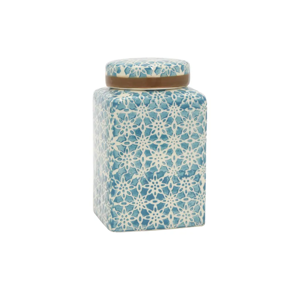 6 Inch Blue Ceramic Covered Jar-1