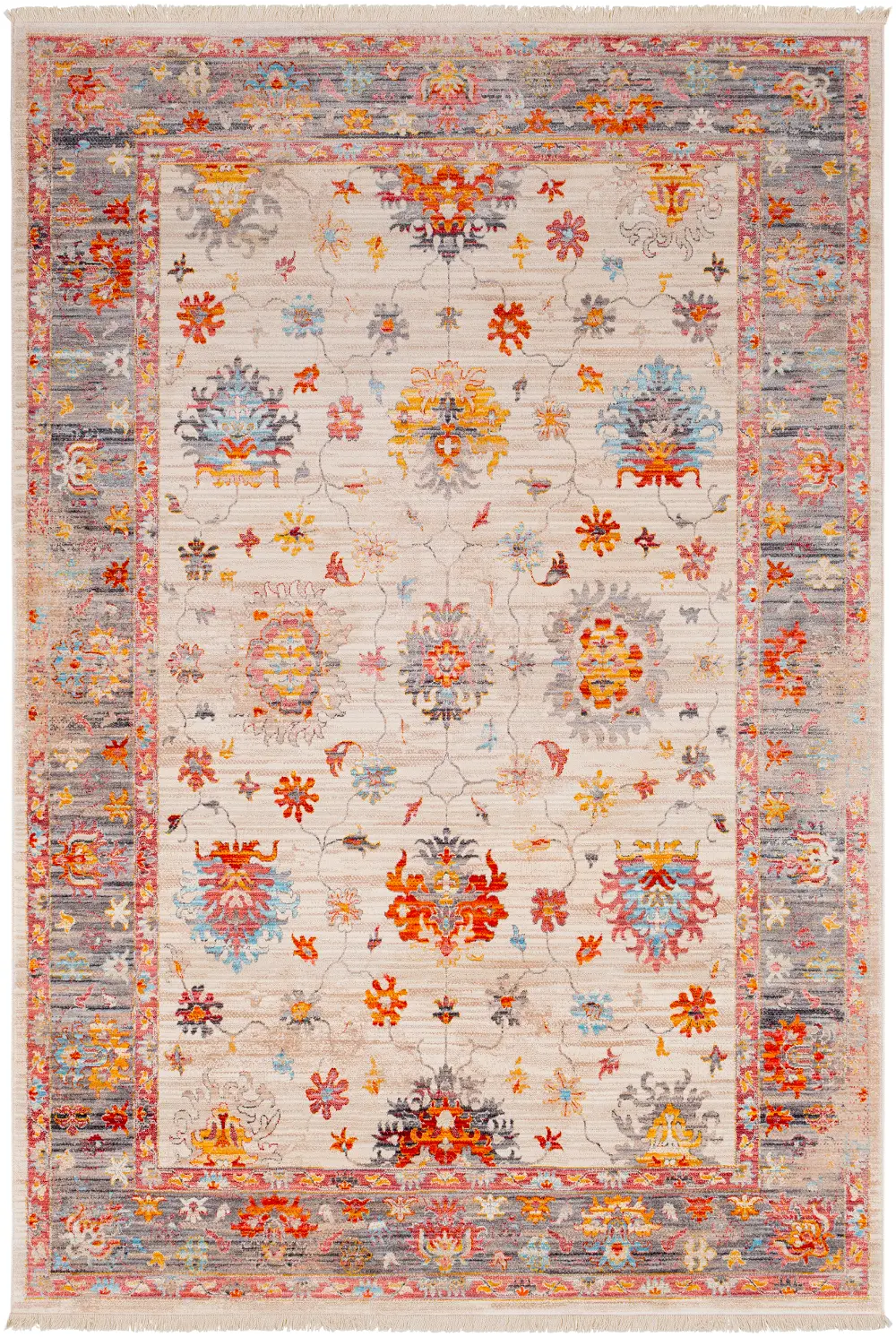 5 x 8 Medium Transitional Beige, Red and Blue Rug - Ephesians-1