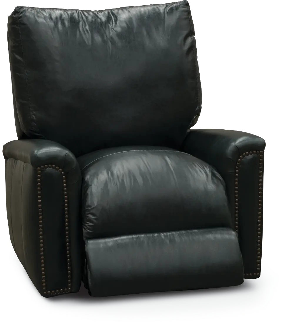 Classic Traditional Dark Blue Leather Power Recliner - Marine-1
