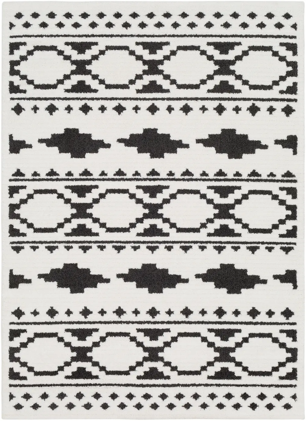 5 x 7 Medium Charcoal Gray, Black and White Area Rug - Moroccan Shag-1