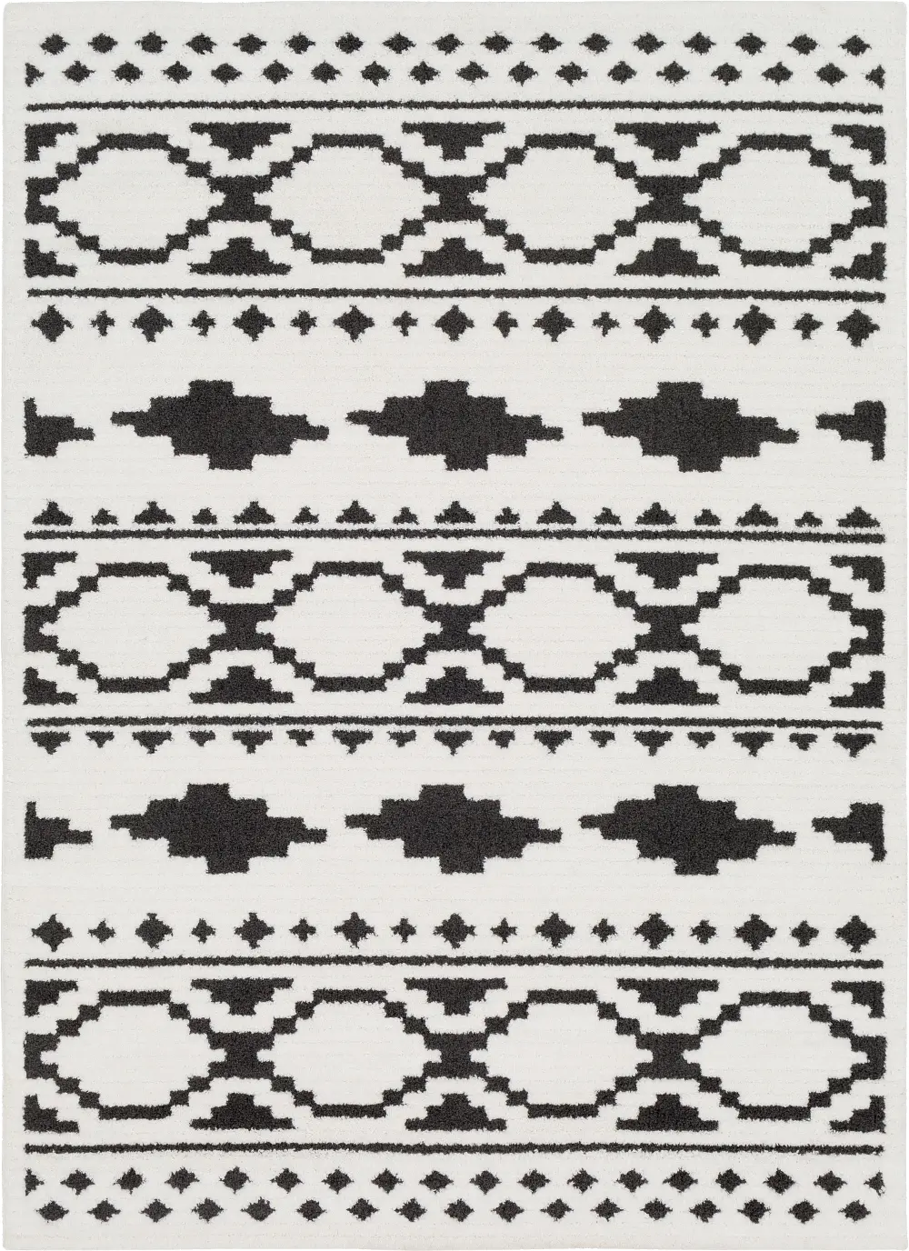 7 x 10 Large Charcoal Gray, Black and White Area Rug - Moroccan Shag-1
