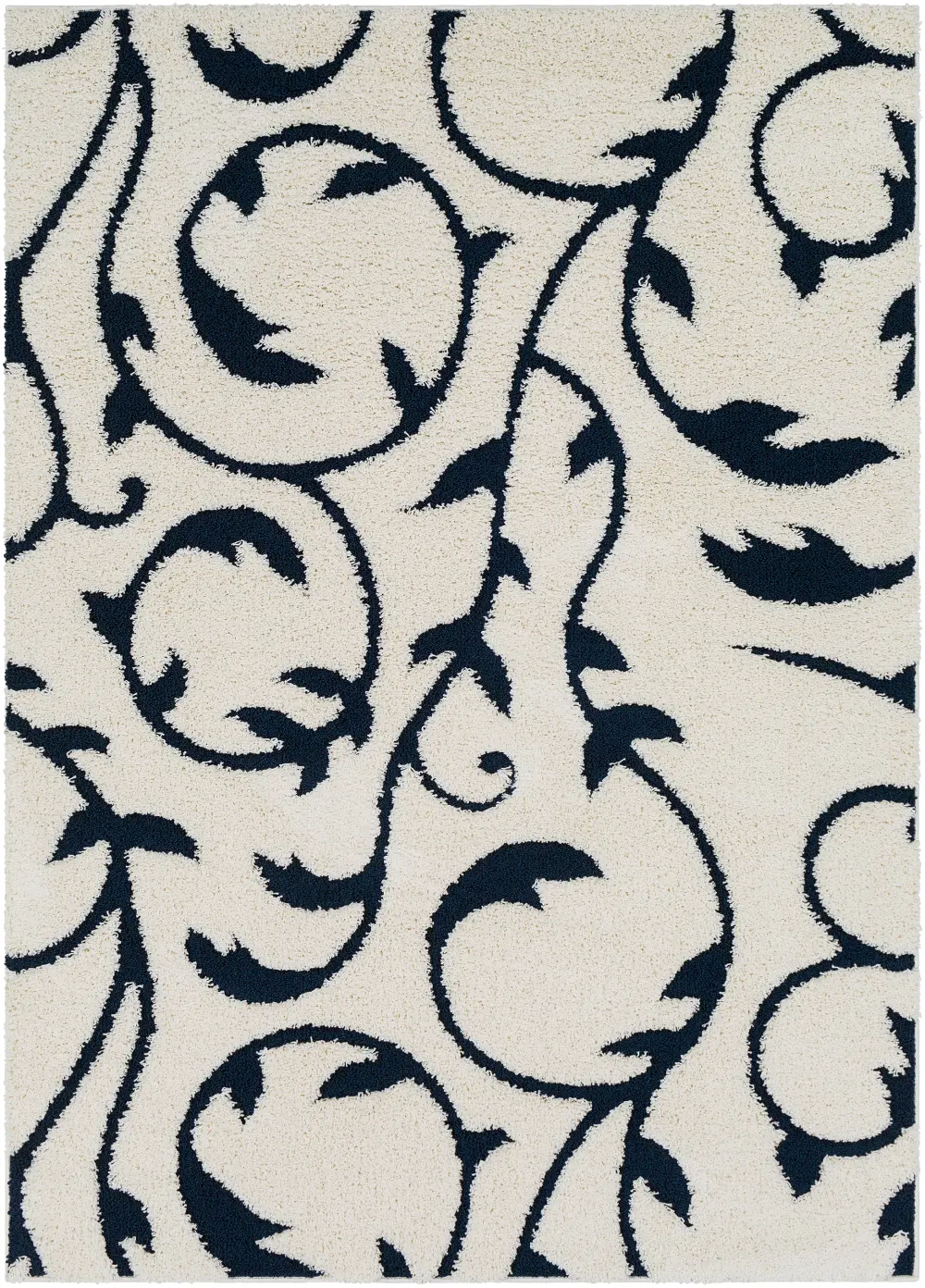 8 x 10 Large Cream and Navy Blue Rug - Cut and Loop-1