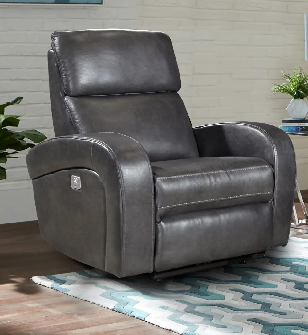 Fossil Gray Leather-Match Power Recliner - Mercury-1