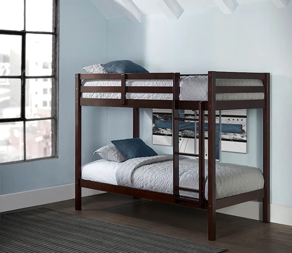 Classic Contemporary Brown Twin-over-Twin Bunk Bed - Caspian-1