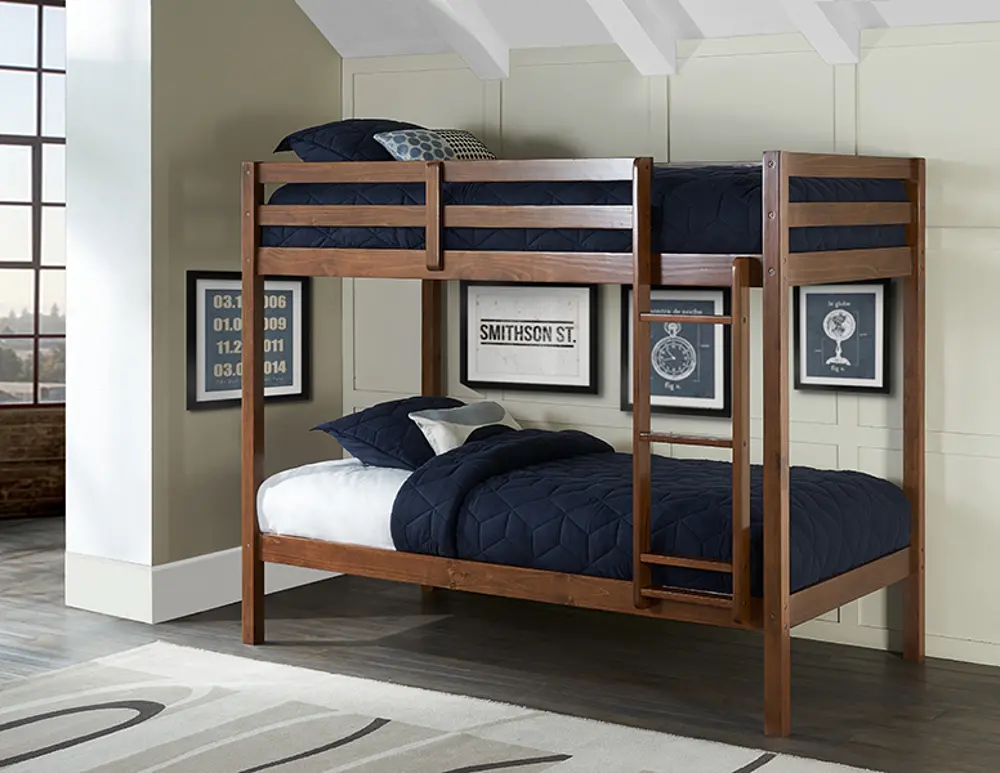 Classic Contemporary Walnut Twin-over-Twin Bunk Bed - Caspian-1