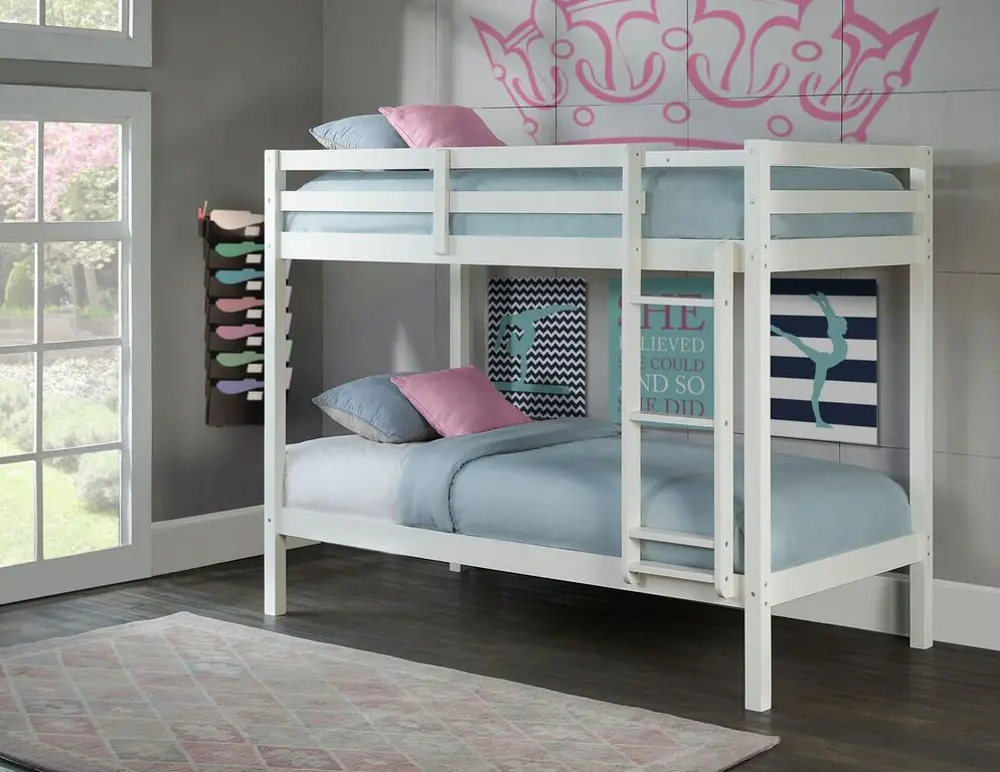 Classic Contemporary White Twin-over-Twin Bunk Bed - Caspian-1