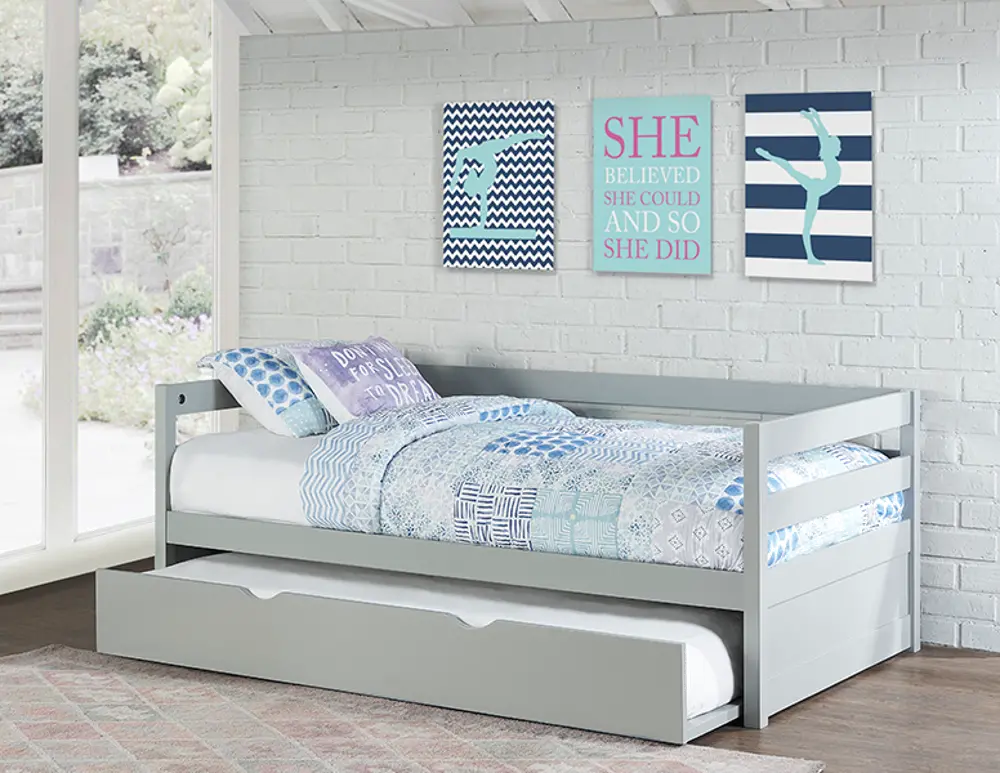 Classic Contemporary Gray Daybed with Trundle - Caspian-1