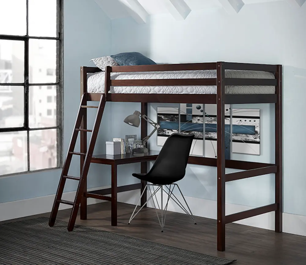 Classic Contemporary Chocolate Twin Loft Bed - Caspian-1