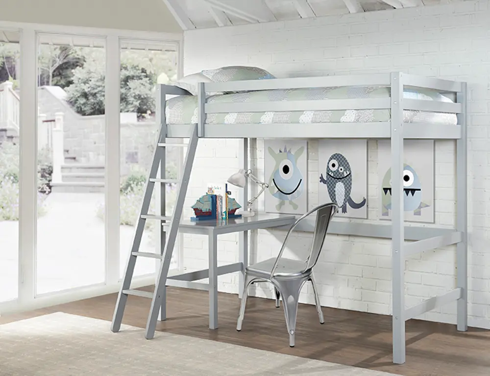 Classic Contemporary Gray Twin Loft Bed - Caspian-1